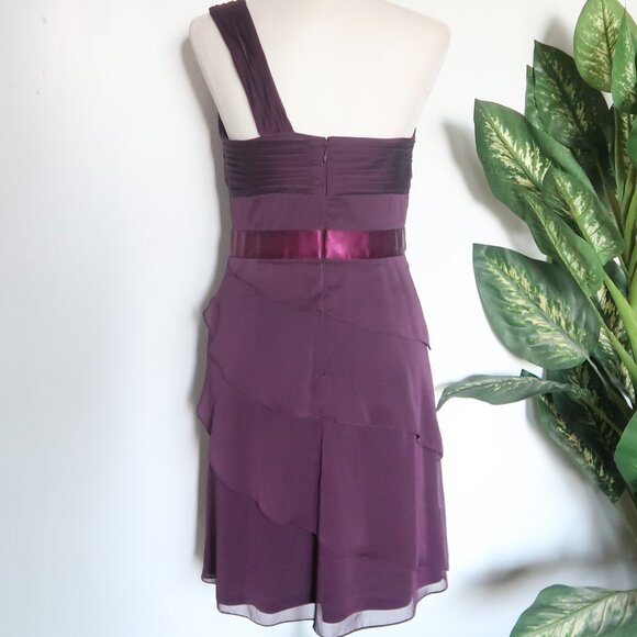 Adrianna Papell Purple One Shoulder Chiffon Cocktail Pleated Ruffle Dress  6 - Picture 8 of 16